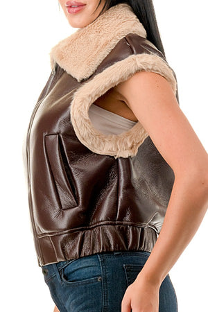 TS662 Sleeveless Collared Cropped Leather Vest