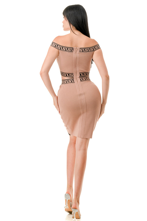 D2203 - Monogram Pattern Over The Knee Asymmetric Dress