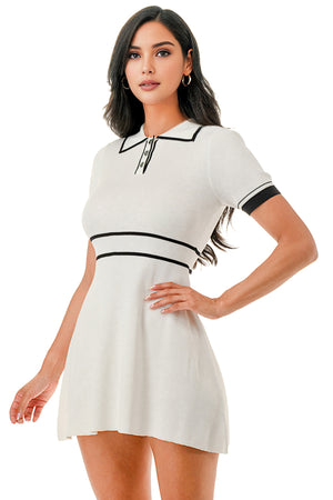 D2305 - Short Sleeve Button Up A Line Knit Dress