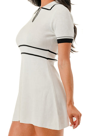 D2305 - Short Sleeve Button Up A Line Knit Dress