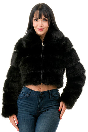 J24021 - All Over Fuzzy Fur Zip Up Jacket