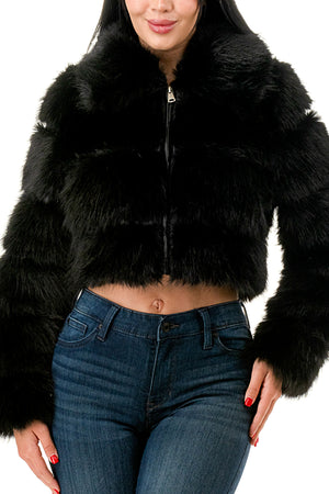 J24021 - All Over Fuzzy Fur Zip Up Jacket