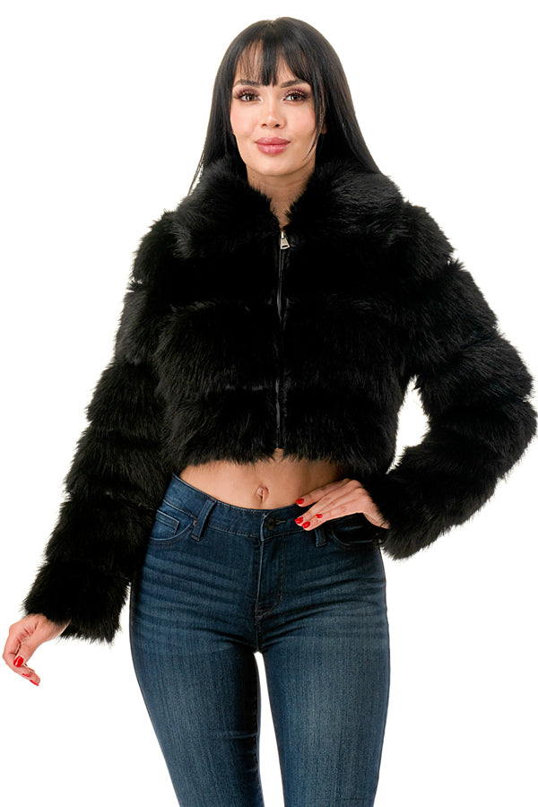 J24021 - All Over Fuzzy Fur Zip Up Jacket