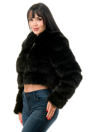 J24021 - All Over Fuzzy Fur Zip Up Jacket