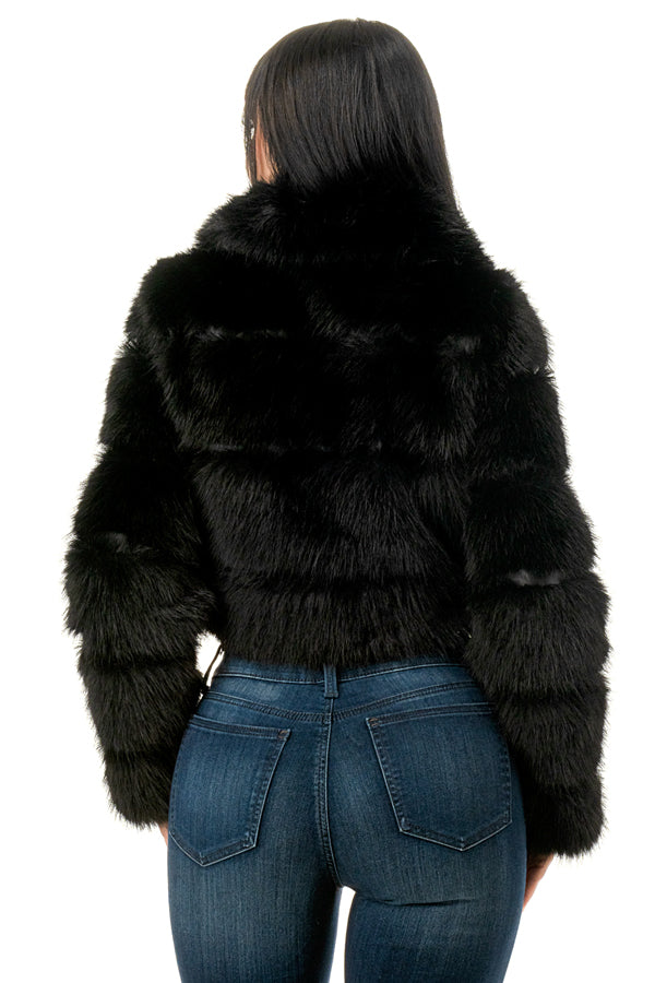 J24021 - All Over Fuzzy Fur Zip Up Jacket