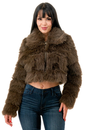 J24021 - All Over Fuzzy Fur Zip Up Jacket