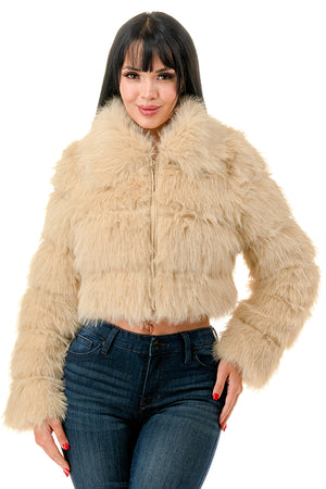 J24021 - All Over Fuzzy Fur Zip Up Jacket