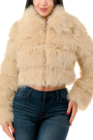 J24021 - All Over Fuzzy Fur Zip Up Jacket