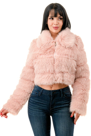 J24021 - All Over Fuzzy Fur Zip Up Jacket