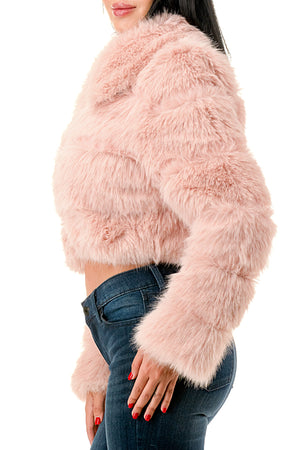 J24021 - All Over Fuzzy Fur Zip Up Jacket