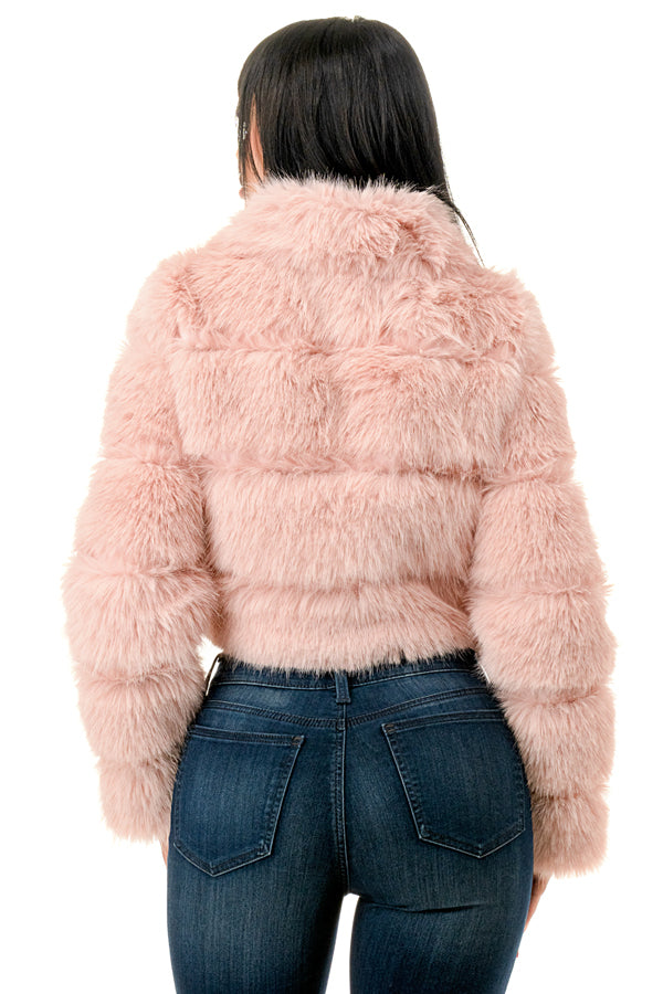 J24021 - All Over Fuzzy Fur Zip Up Jacket