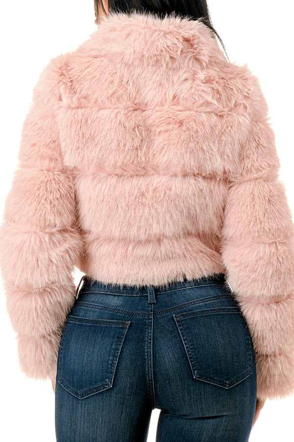 J24021 - All Over Fuzzy Fur Zip Up Jacket