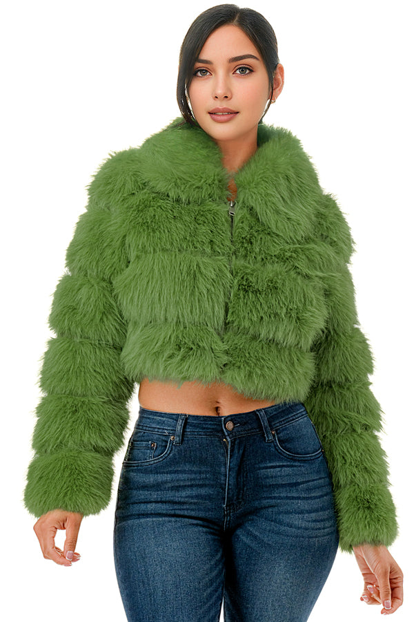 J24021 - All Over Fuzzy Fur Zip Up Jacket