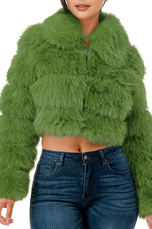 J24021 - All Over Fuzzy Fur Zip Up Jacket