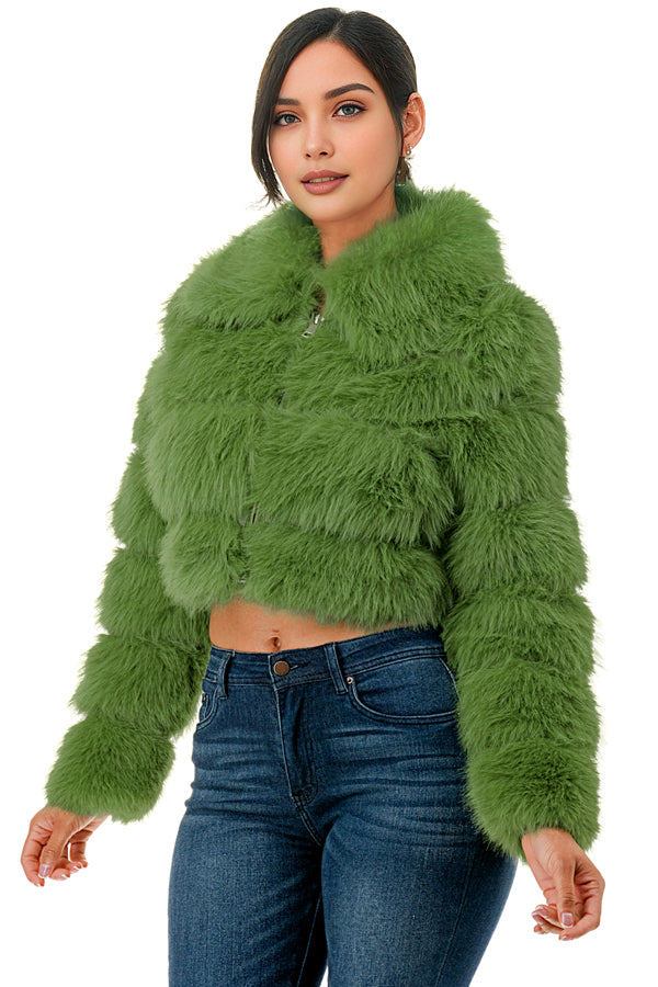 J24021 - All Over Fuzzy Fur Zip Up Jacket