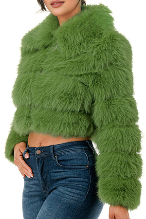 J24021 - All Over Fuzzy Fur Zip Up Jacket