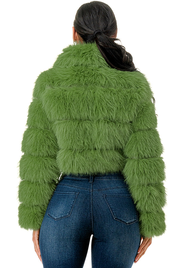 J24021 - All Over Fuzzy Fur Zip Up Jacket