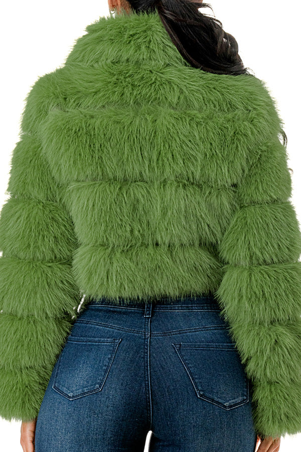 J24021 - All Over Fuzzy Fur Zip Up Jacket