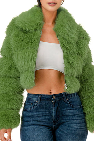 J24021 - All Over Fuzzy Fur Zip Up Jacket