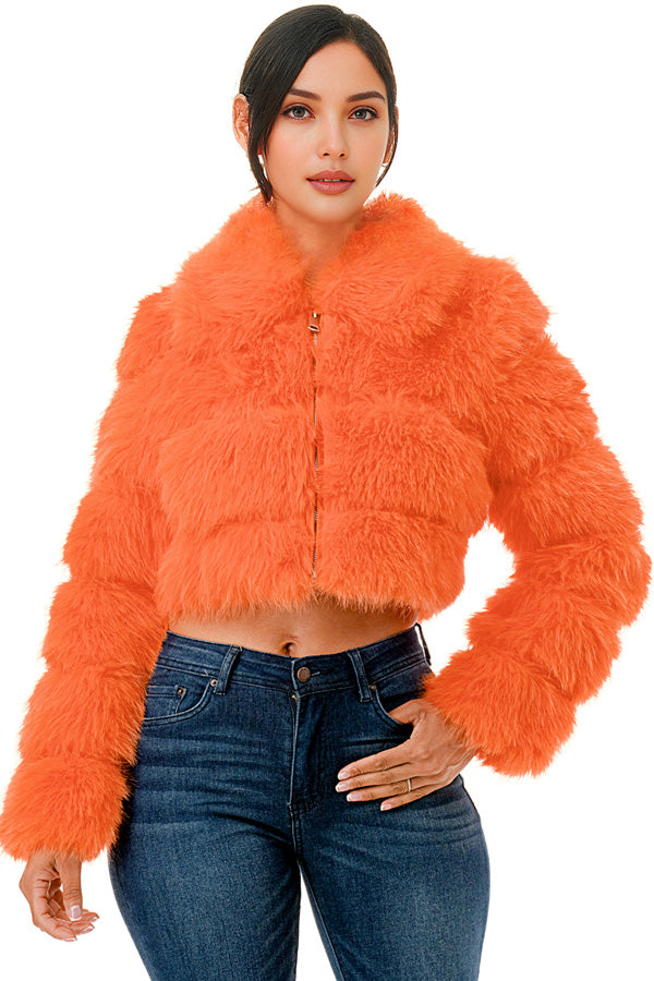 J24021 - All Over Fuzzy Fur Zip Up Jacket