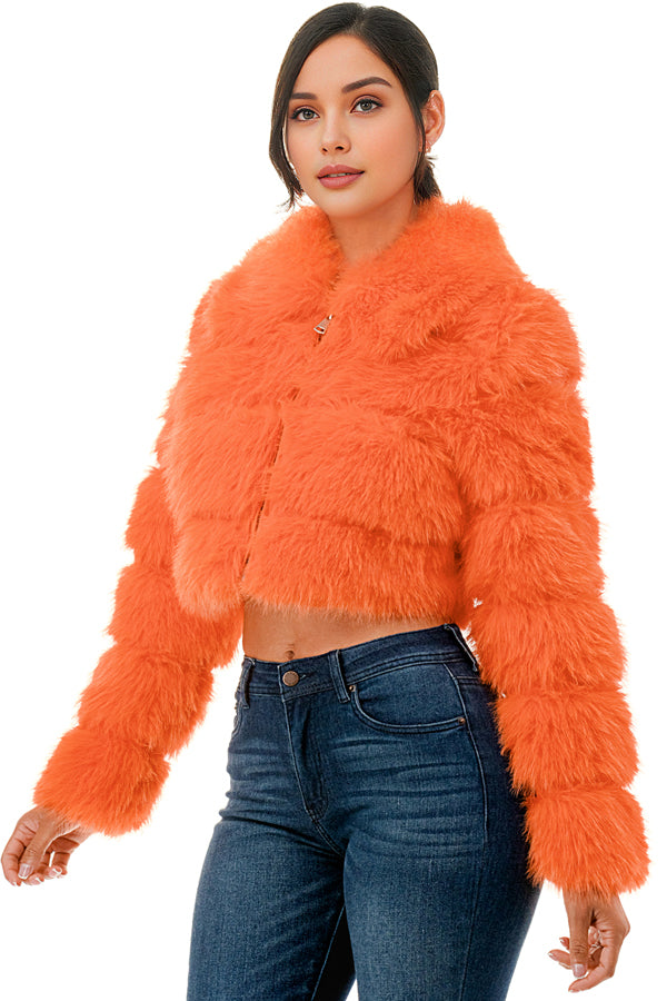 J24021 - All Over Fuzzy Fur Zip Up Jacket