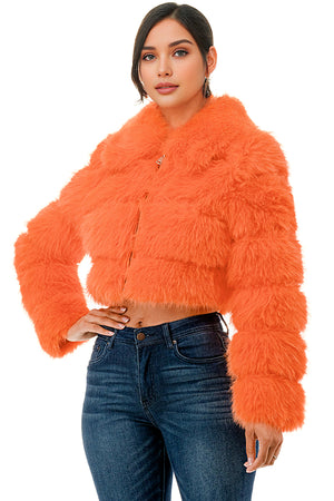 J24021 - All Over Fuzzy Fur Zip Up Jacket