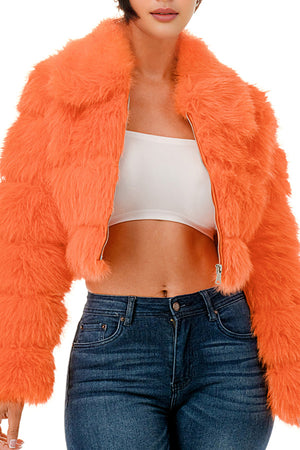 J24021 - All Over Fuzzy Fur Zip Up Jacket