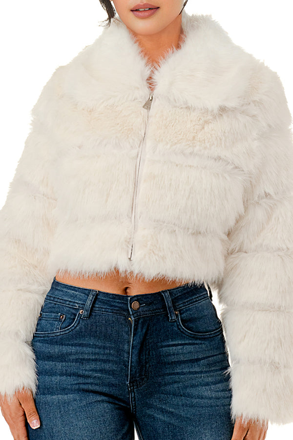 J24021 - All Over Fuzzy Fur Zip Up Jacket