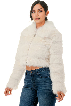 J24021 - All Over Fuzzy Fur Zip Up Jacket