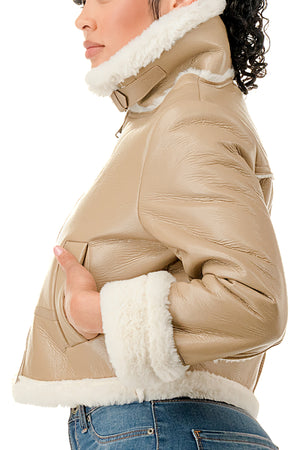 J778 - Fur Lining Leather Zipper Jacket