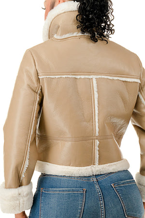 J778 - Fur Lining Leather Zipper Jacket