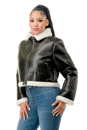 J778 - Fur Lining Leather Zipper Jacket