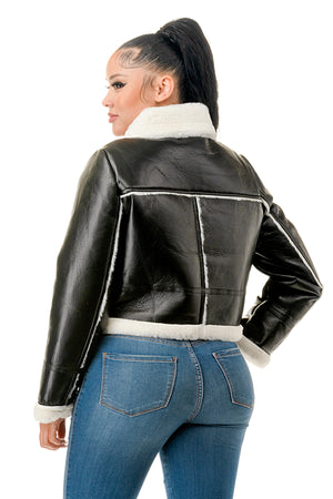 J778 - Fur Lining Leather Zipper Jacket