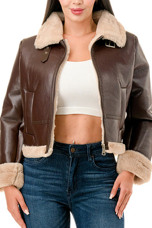 J778 - Fur Lining Leather Zipper Jacket