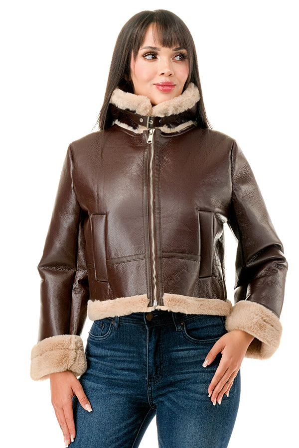 J778 - Fur Lining Leather Zipper Jacket