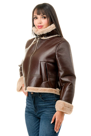 J778 - Fur Lining Leather Zipper Jacket