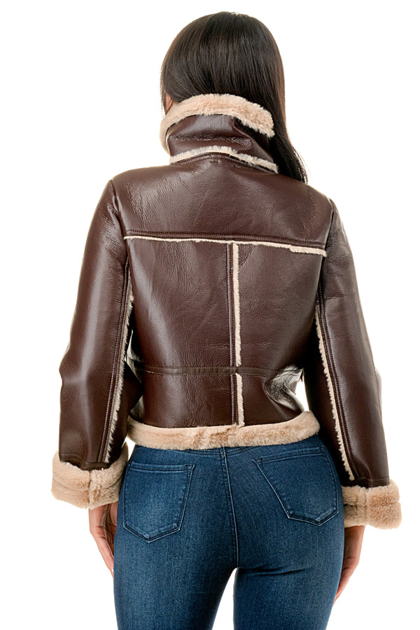 J778 - Fur Lining Leather Zipper Jacket