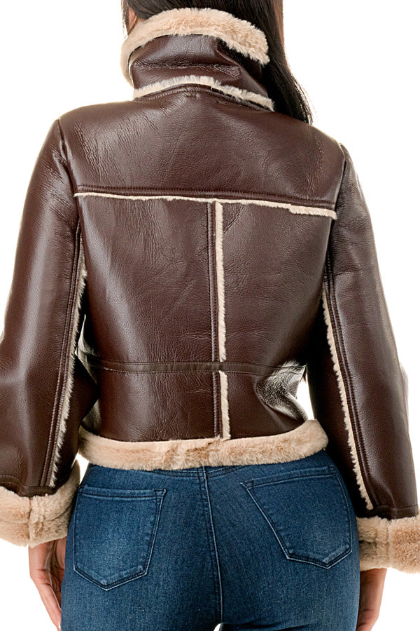 J778 - Fur Lining Leather Zipper Jacket