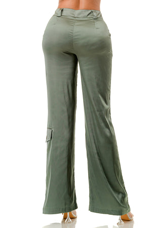 P2353 - Multi Pocketed Satin Pants