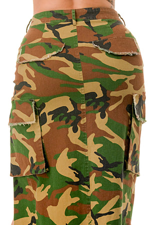 P2364 - Midi Camo Denim Skirt