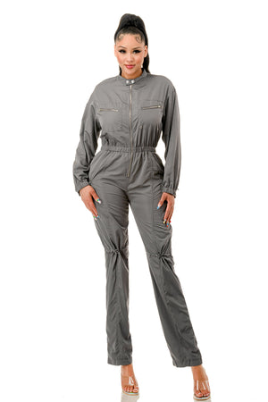 RJ1202 - Long Sleeve Snap Button Collar Jumpsuit