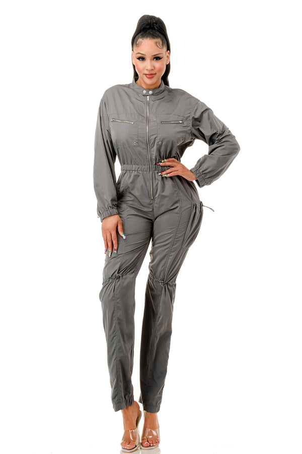 RJ1202 - Long Sleeve Snap Button Collar Jumpsuit