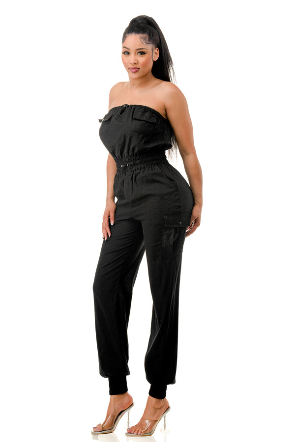 RJ1211 - Linen Tube Top Jumpsuit