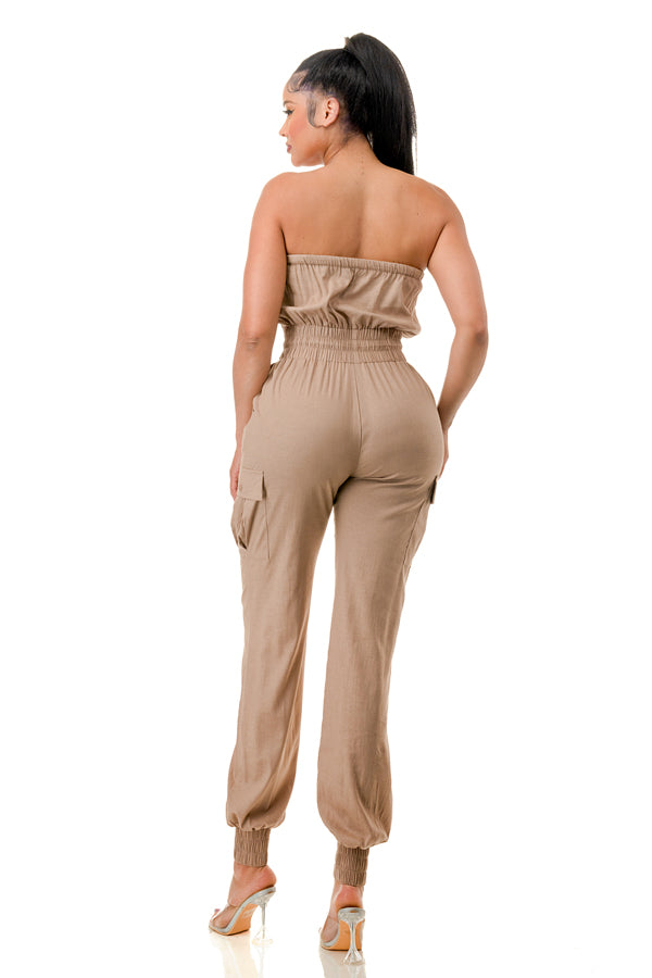 RJ1211 - Linen Tube Top Jumpsuit