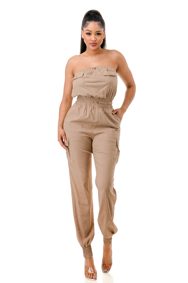 RJ1211 - Linen Tube Top Jumpsuit