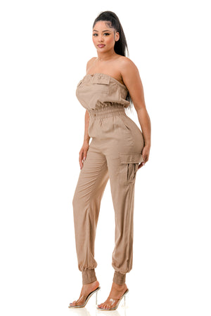 RJ1211 - Linen Tube Top Jumpsuit