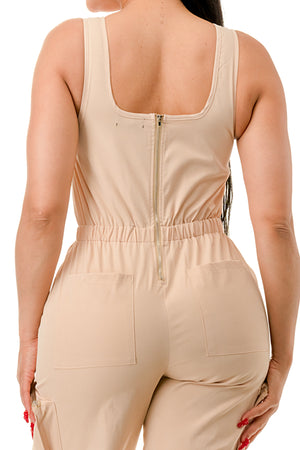 RJ1265 - Sleeveless Twill Cargo Jumpsuit