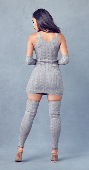 SW1621 - Cut Off Cable Knit Mini Dress