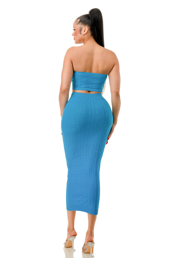 SW3065 - Textured Fabric Tube Top and Matching Skirt Set