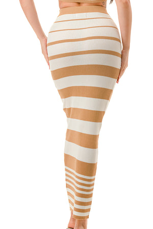 SW3846-Multi Stripe Sleeveless Crop Top and Skirt Set